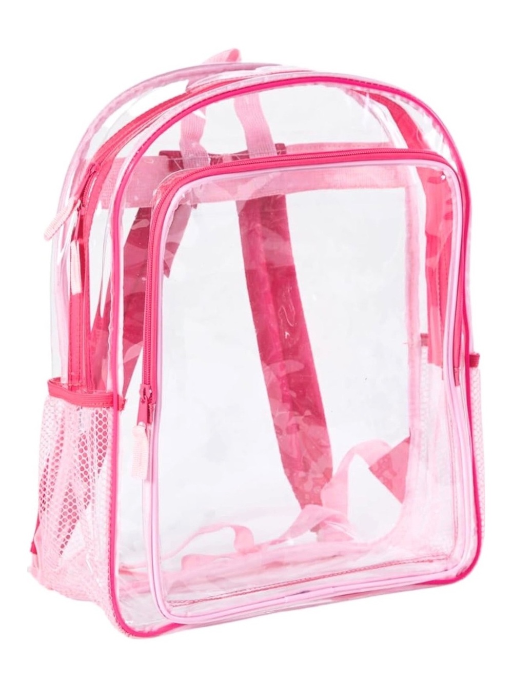 Clear Pink Trim Transparent Backpack with Mesh Side Pockets